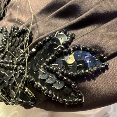 Schiaparelli Vintage Black Satin Sequined Hat Made In France  display picture 1