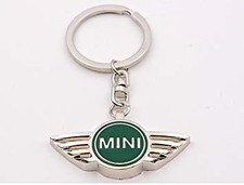 Classic Mini Mini Green Chrome Wing Badge Style Keyring Cooper Rover 4p3