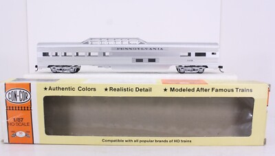 HO Con-Cor Pennsylvania 85  Vista Dome Corrugated Streamlined Car Kadees