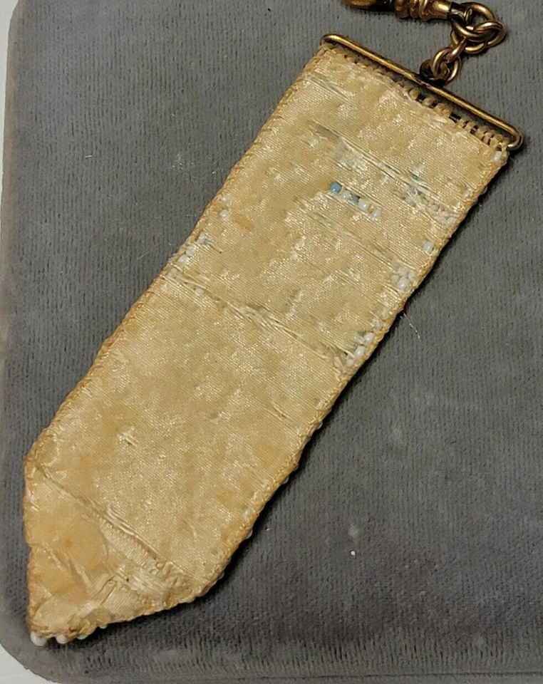 Victorian Hand made Woven Seed Beaded MV Monogram Watch Fob Swivel 4a 17 - Image 3 of 4