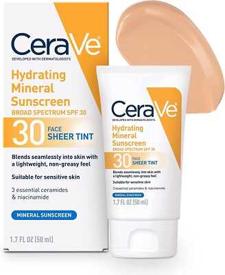 CeraVe Tinted Mineral Sunscreen SPF 30 | Feuchtigkeitsspendender Gesichts-Sonnenschutz mit Sheer