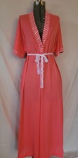Vintage 70s Vanity Fair Orange Robe Gown Maxi Tie Waist Size Medium Button Up