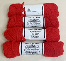 (4) Elsa Williams 40 Yd Skeins Tapestry Wool Needlepoint Yarn 121 Red