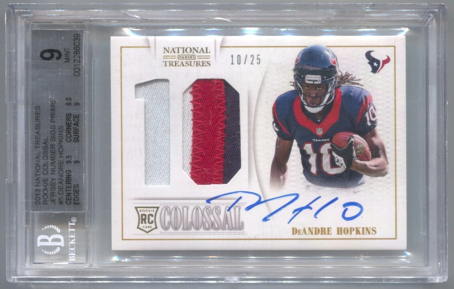 DeAndre Hopkins Panini National Treasures Rookie Colossal Jersey Number Signature #5 Prime