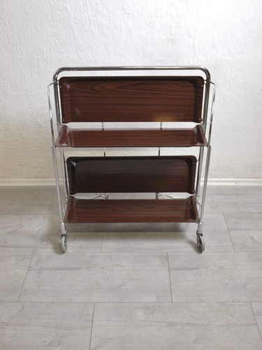 Bremshey Chrom Dinett Klapptisch Teewagen Rollwagen Palisander Optik 60er/70er - Bild 7 von 10