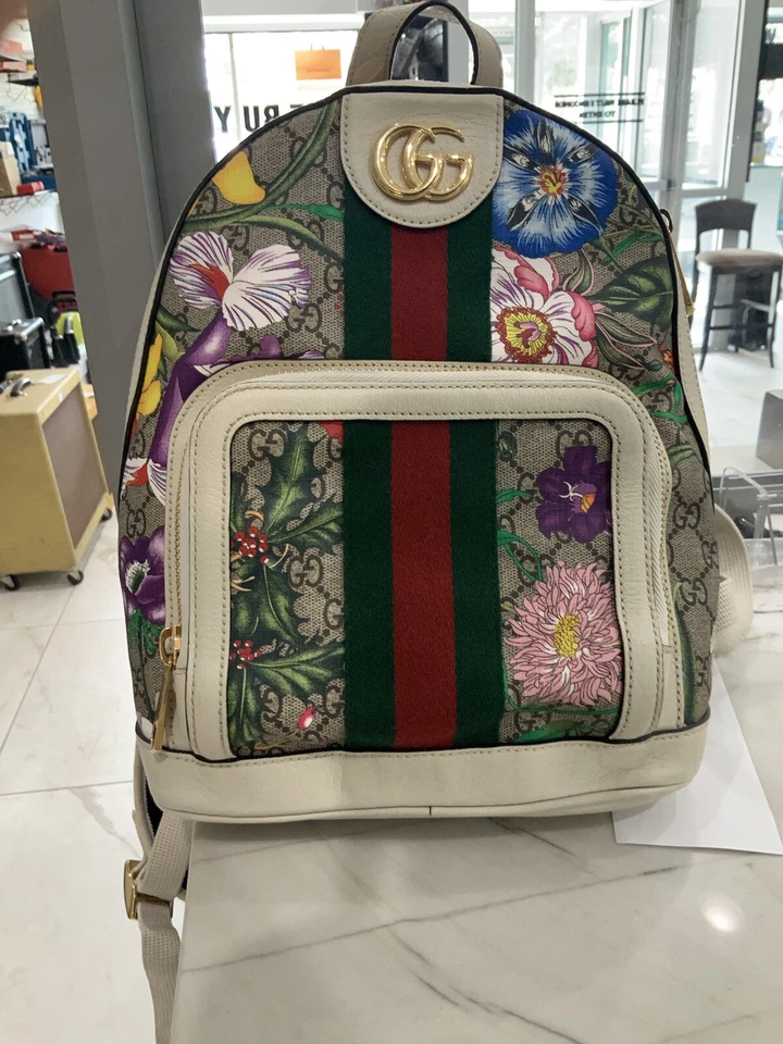 Mochila Pequeña Gucci Ophidia GG Supreme Flora 9.6 Estado Garantizado Genuina Foto 2 de 4