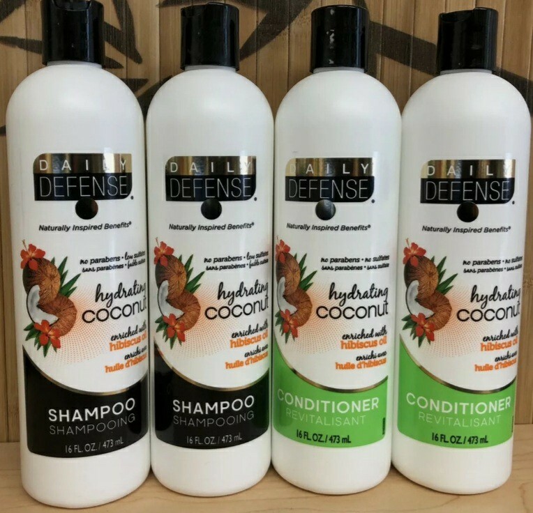 4 Bottles DAILY DEFENSE Hydrating Coconut Shampoo Conditioner Hibiscus Oil 16oz