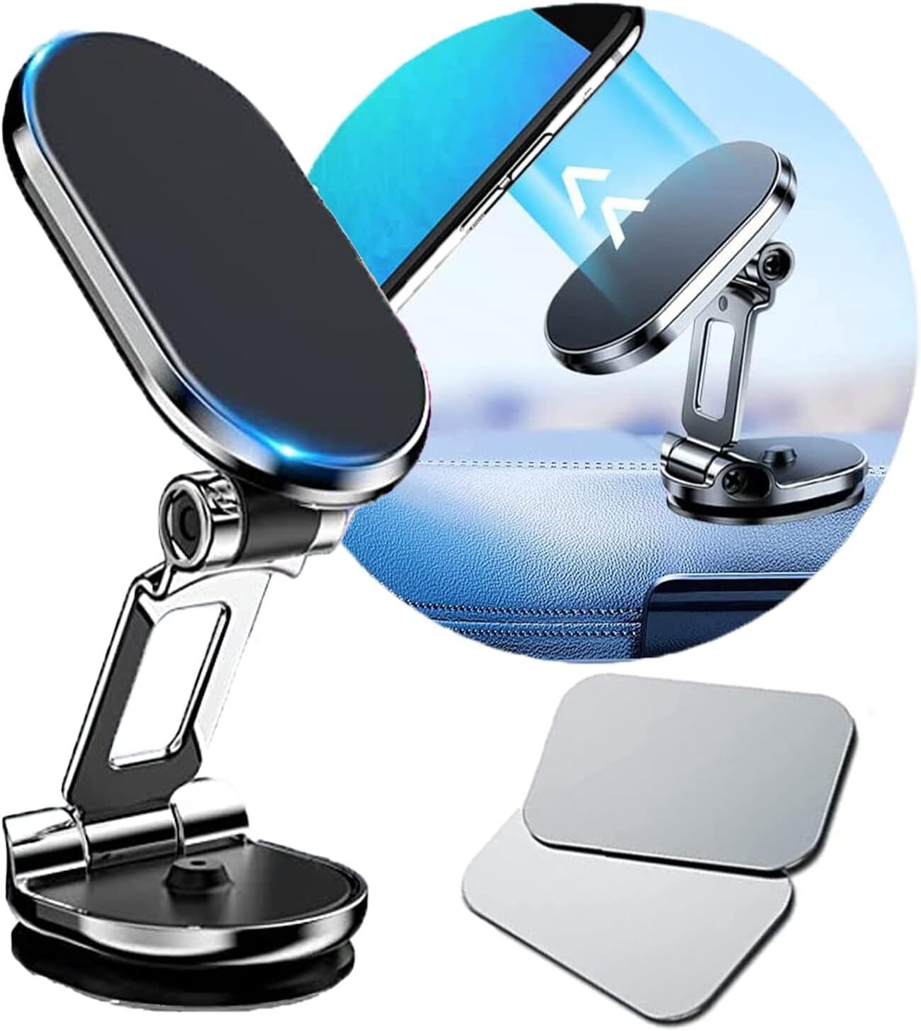 Magnetic Phone Holder for Car Alloy Folding 8 Strong Magnets Metal Dashboard