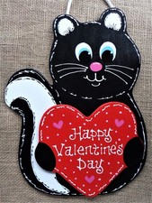 HAPPY VALENTINE'S DAY SKUNK SIGN Wall Art Door Hanger Plaque Seasonal Decor