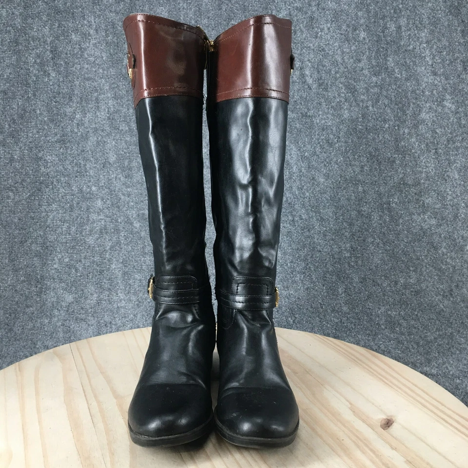 Женские сапоги Liz Claiborne высотой 8 M для верховой езды из черной кожи на боковой молнии на кубинских каблуках - Изображение 4 из 4