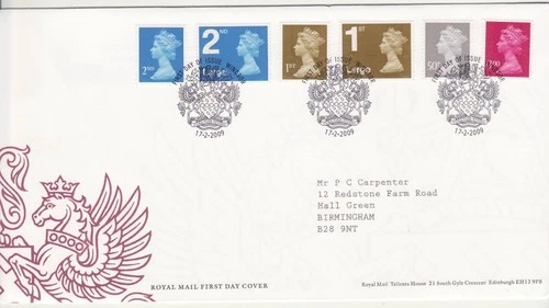 GB Stamps First Day Cover Machin Definitive PIP NVIs + 50p & £1.00 (6) SHS 2009