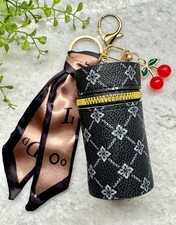 New Black Flower Diamond Print Mini Bag Purse Charm Keychain w/ Scarf  Cherry