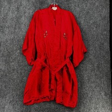 VINTAGE Golden Dragon Red Pure Silk Embroidered Robe Women  s Large