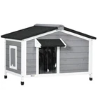 Wooden Dog Kennel with Windows, Curtain, Removable Tray, Adjustable Legs(G4)