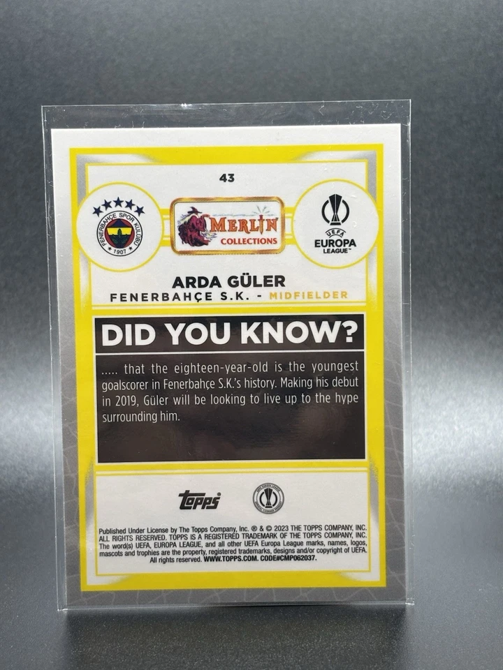 2022-23 Merlin Arda Guler Novato/250 Refractor Atómico Fenerbahce Cromo Fútbol Foto 2 de 2