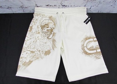 Ecko Unltd. Mens Bottoms Drawstring Ivory Polyester Fleece Graphic Shorts S NWT.