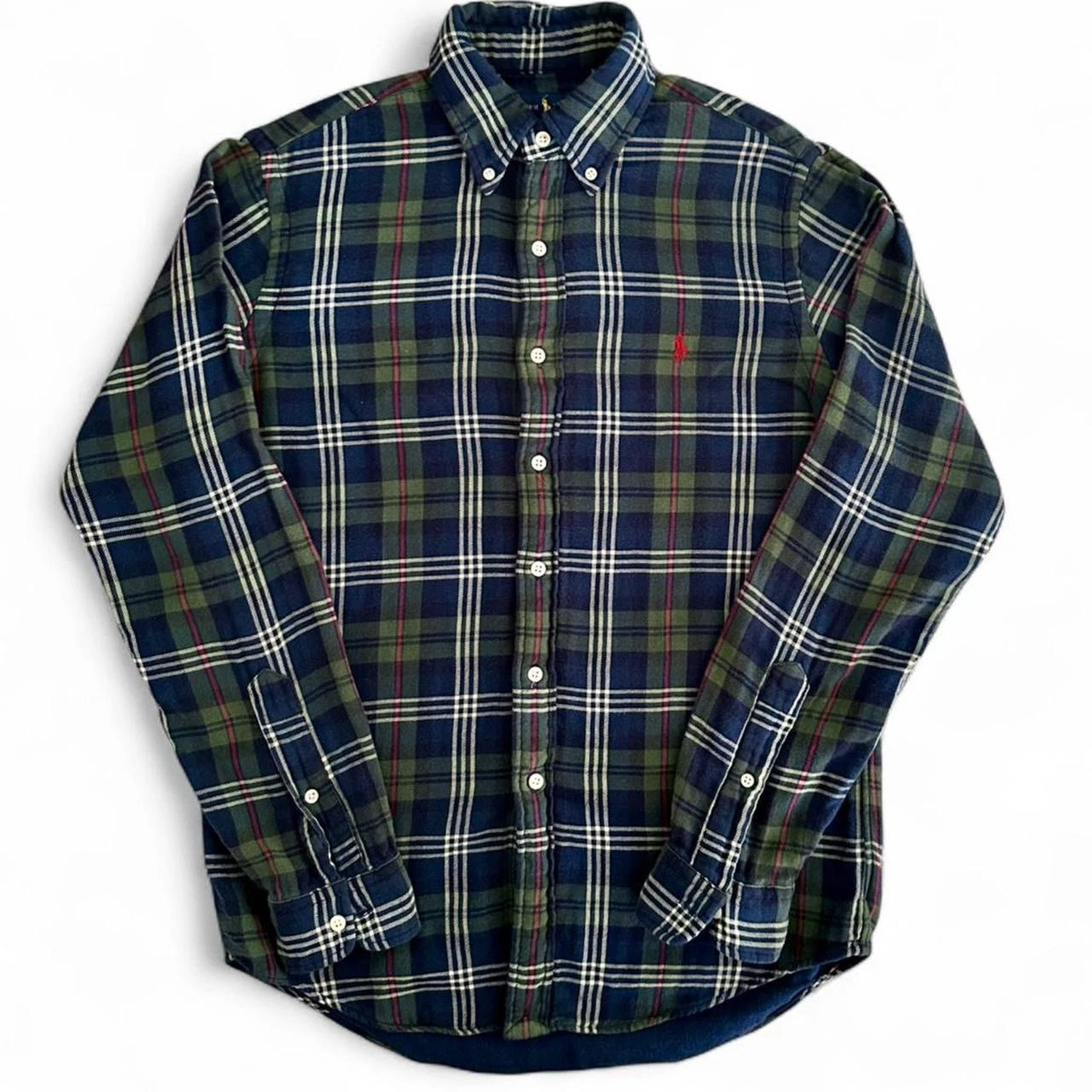 Ralph Lauren Classic Fit Plaid Shirt Mens S Blue Green Button Down Cotton