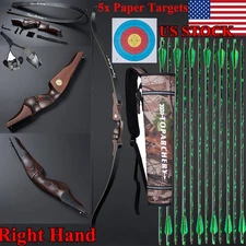 60'' RH Archery Takedown Recurve Bow 30-55lb Wooden Riser &Arrows Hunting Target
