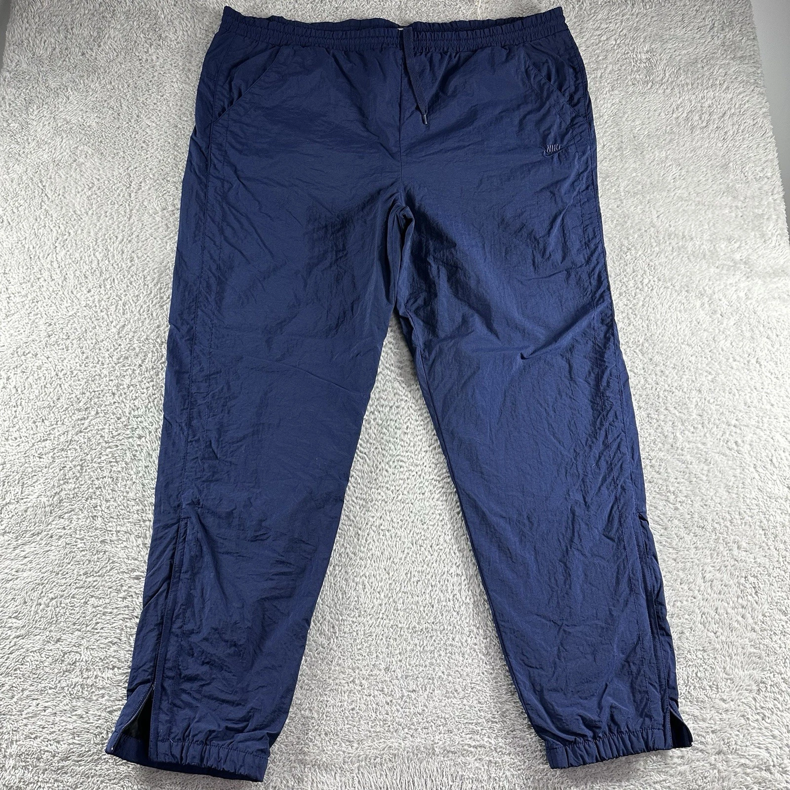 VINTAGE Nike Track Pants Mens XL Navy Blue Windbreaker Lined Zip Ankle