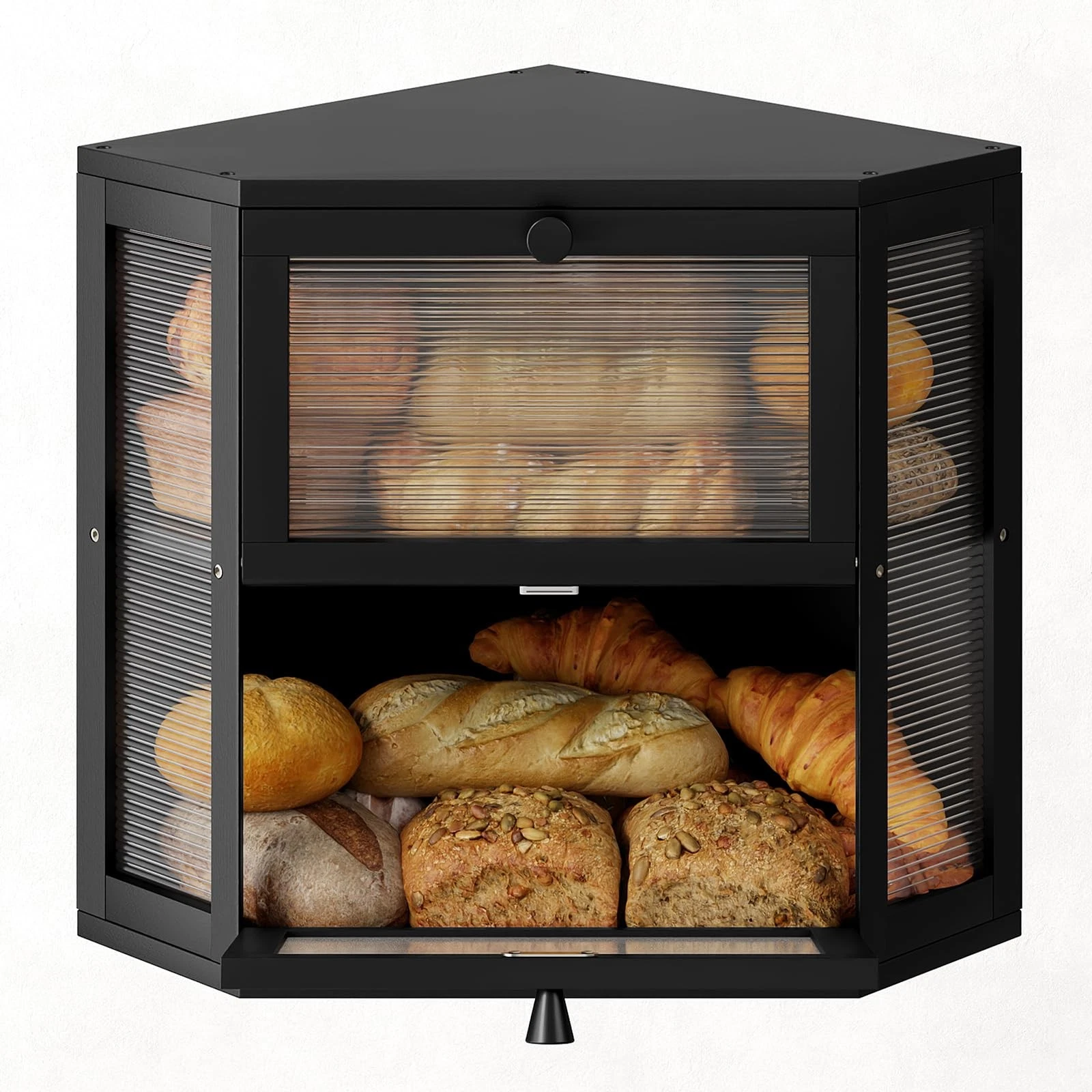 WOWLIVE Corner Bread Box for Kitchen Countertop, Double Layer Bamboo Bread St...