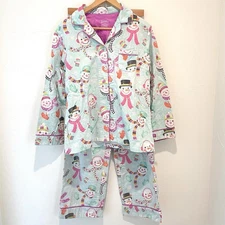 Nick & Nora Snowman Christmas Flannel Pajama Set Womens Medium Blue
