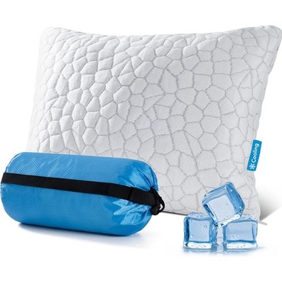 Cooling Shredded Memory Foam Pillow for Camping, Hiking, Travel with Bag