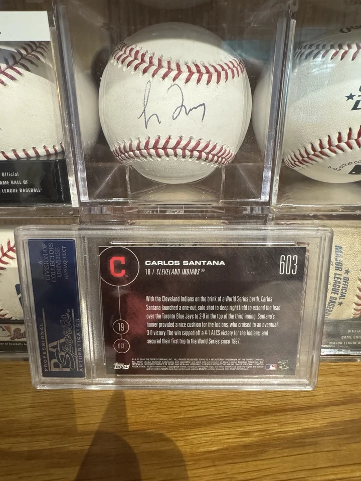Tarjeta firmada por Carlos Santana Indians 2016 Topps AHORA PSA/DNA en losa Foto 2 de 2
