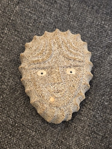 Vtg Alaskan Inuit Spirit Mask Roy Weyiouanna Carved Fossilized Whale Vertebrae