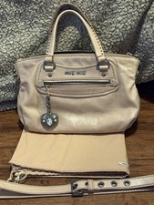 MIU MIU Archive Bejeweled Charm 2way Handbag Shoulder Bag Leather Rose Beige