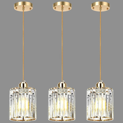 3-Pack Gold Pendant Lights with Crystal Glass for Kitchen & Dining Elegance