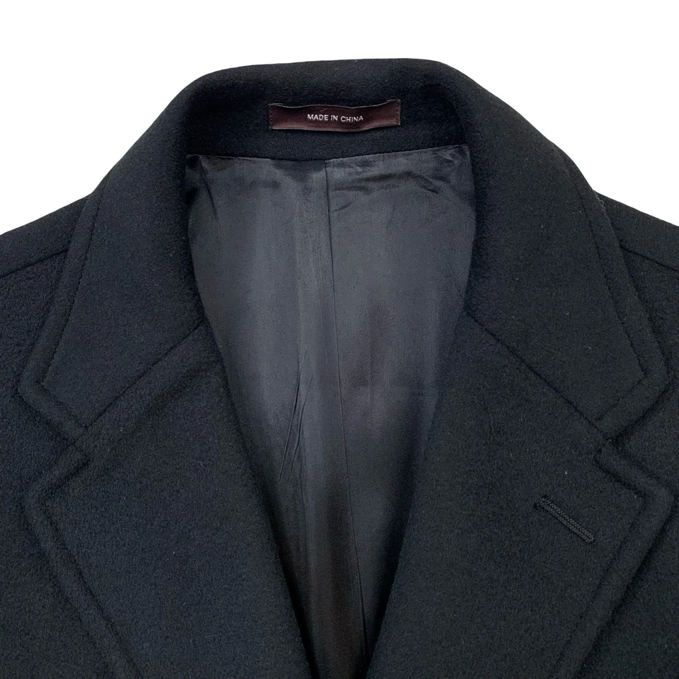 MInt! 44 L Hart Schaffner Marx Solid Black Wool & Cashmere  Over Coat - Image 2 of 4