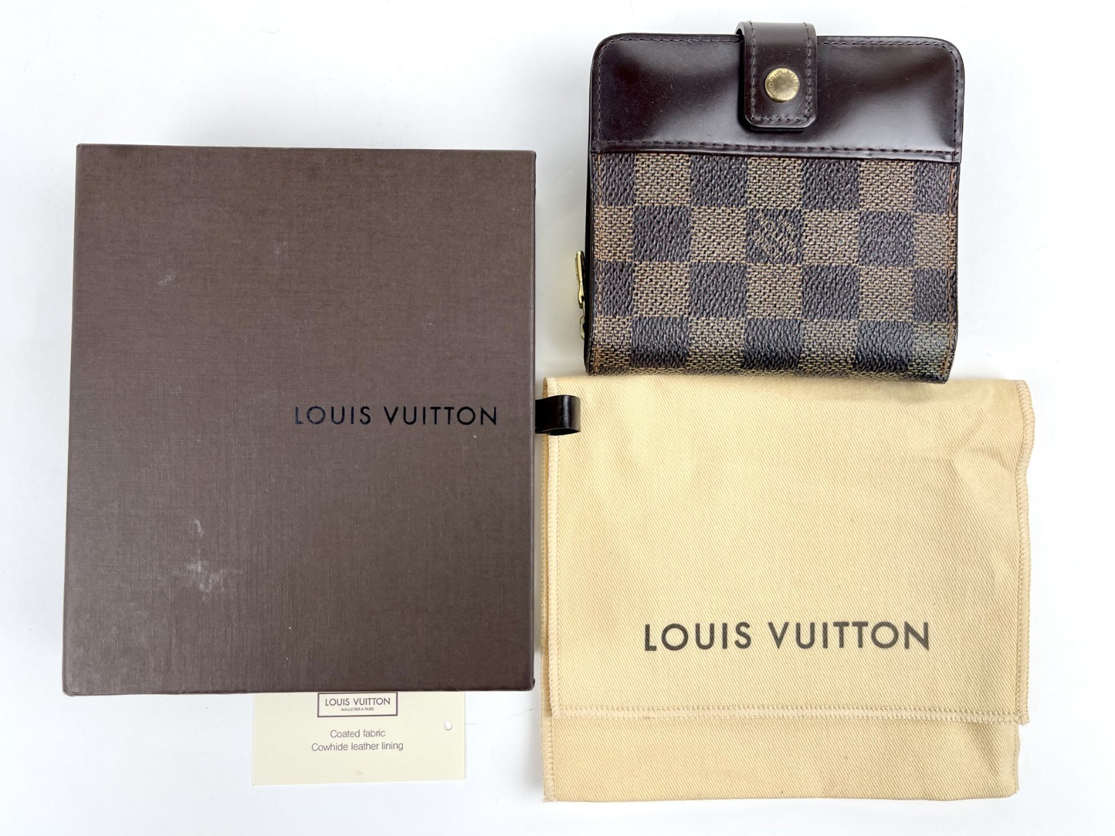 100% Authentic LOUIS VUITTON Compact Zip Hook Wallet Damier Ebene M61668