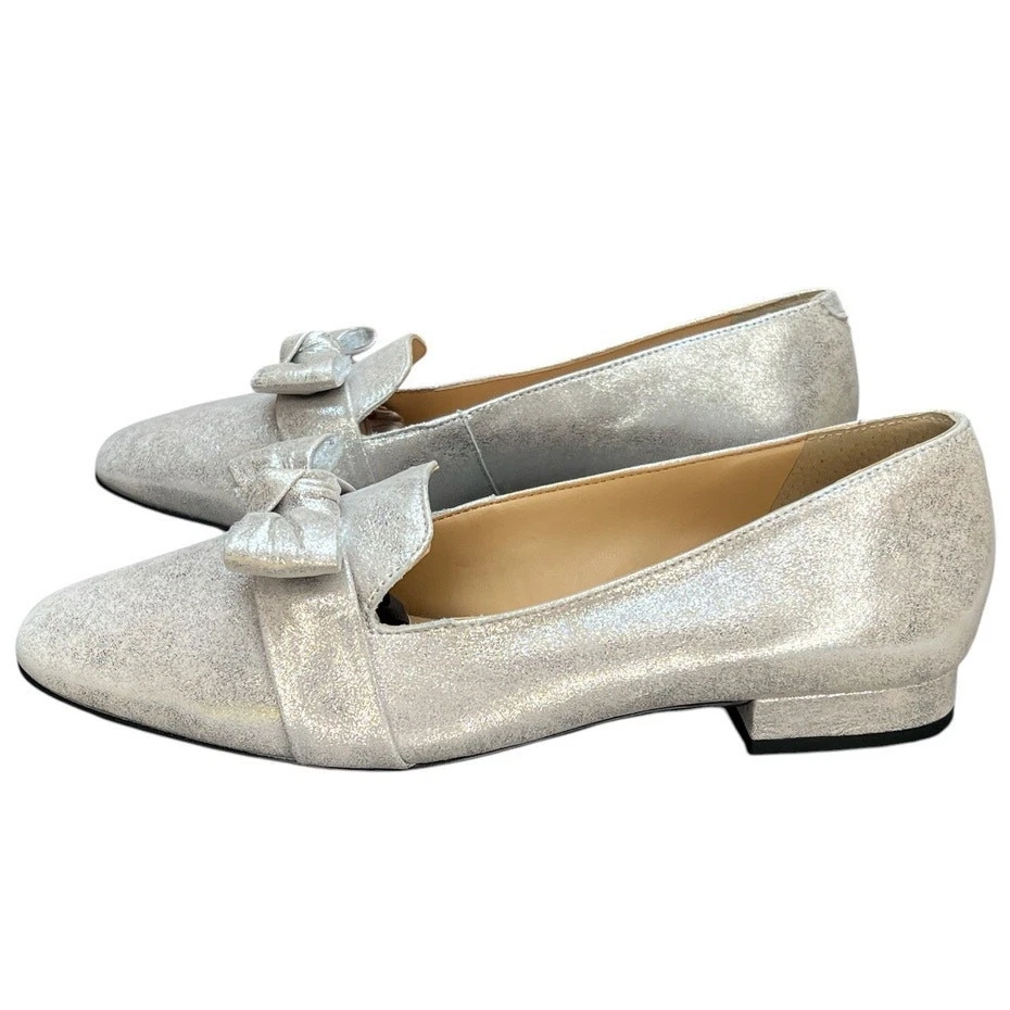 Talbots Jane Bow Metallic Suede Loafers Flats Shoes Sz 7 Silver Preppy Coquette - Image 4 of 4