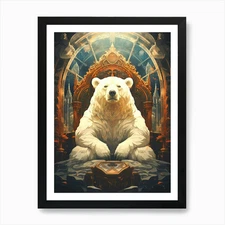 Polar Bear In The Throne Art Print Framed Wall Art Poster Canvas Print Picture