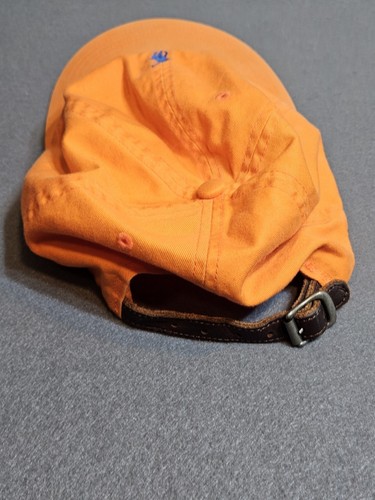 VTG Polo Ralph Lauren Baseball Hat One Size Orange Leather Adjustable Strap Back - Picture 4 of 12