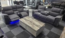 Hannah Music 3 + 2 Grey  Microfibre Electrical Recliner Sofa Set - B/tooth & LED