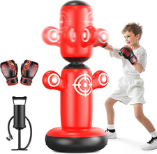 64 Inch Inflatable Kids Punching Bag 360 Rotating Bop Bag With Gloves Pump