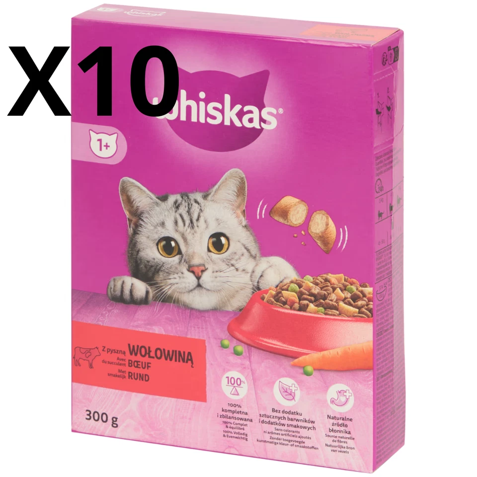 Lot 10x Whiskas Croquettes Fourrées Chat Adulte – Nourriture Chat Croustillant - Photo 1/1