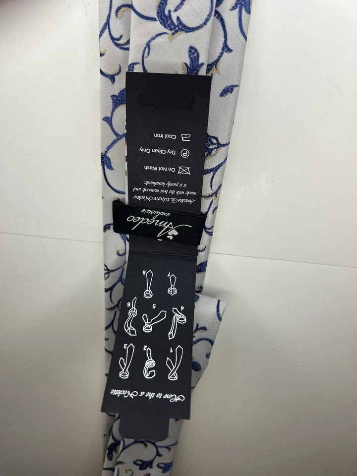 Amedeo 独家领带,全新带标签,蓝色和金色,花卉简单婚礼舞会商务 — 第 4/4 张图片