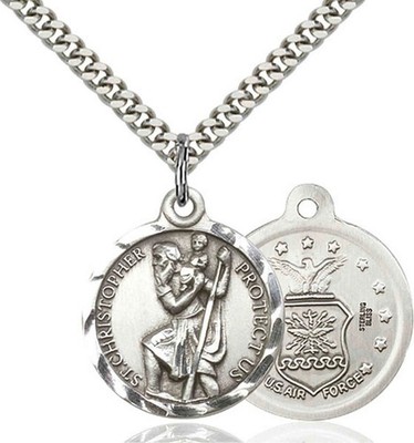 Sterling Silver St Christopher Protect Travelers Medal Pendant Necklace 24''Chain