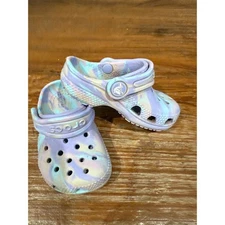 Crocs Kids Clog Size C5 Swril Pastel Lavender Purple  Teal Slip On Shoes EUC