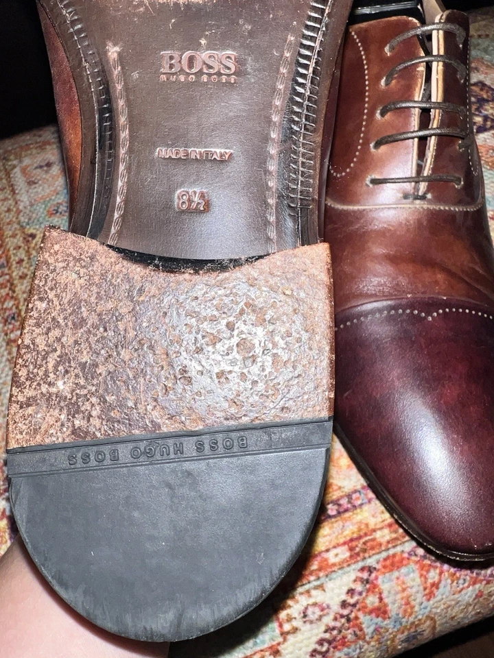 Мужские оксфорды Hugo Boss 9,5 D с закрытым носком коричневые кожаные туфли Испания сделано в Италии - Изображение 4 из 4
