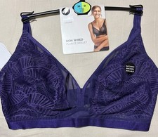 M&S COLLECTION NON WIRED PLUNGE MESH & LACE BRALET In DEEP PURPLE Size 36D