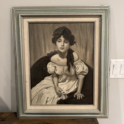 K Nodinger Evelyn Nesbit Oil Portrait After Gertrude Kasebier Framed 18x14