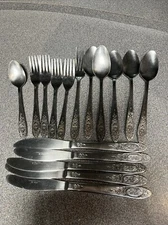 T & N Stylecraft Stainless Flatware Victorian Rose Vignette Lot Japan 16 Pieces