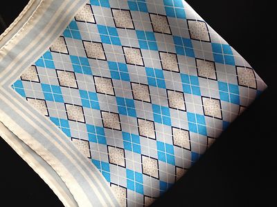 New 14'' Satin 100%  Silk Pocket Square Blue/Gray Diamond-Q