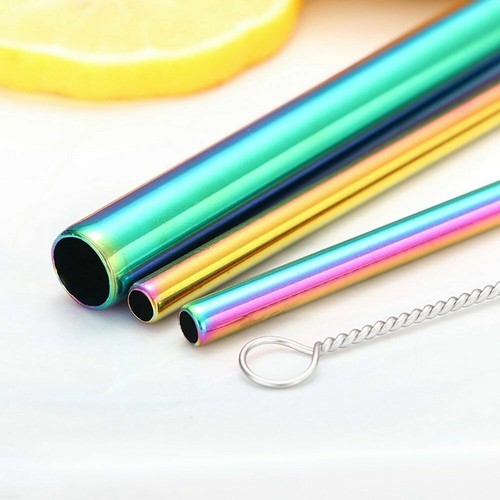4pc Stainless Steel Rainbow Drinking Straw Kit, inc Extra Wide & Brush + Pouch - Picture 9 of 12