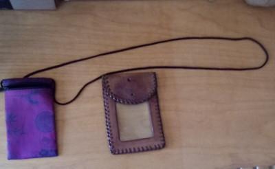 Accessorize Pink With Blue Small Make Up Pouch/Coin Purse + Leather Pouch