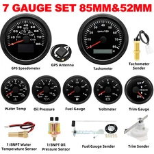 7 Gauge Set with Sensor 85mm Black GPS Speedometer 80MPH Tacho 8000RPM Gauge 