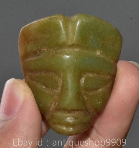 1.6" Old Chinese Hongshan Culture Jade Carve Helios Sun God Head Statue Pendant - 第 1/4 張圖片